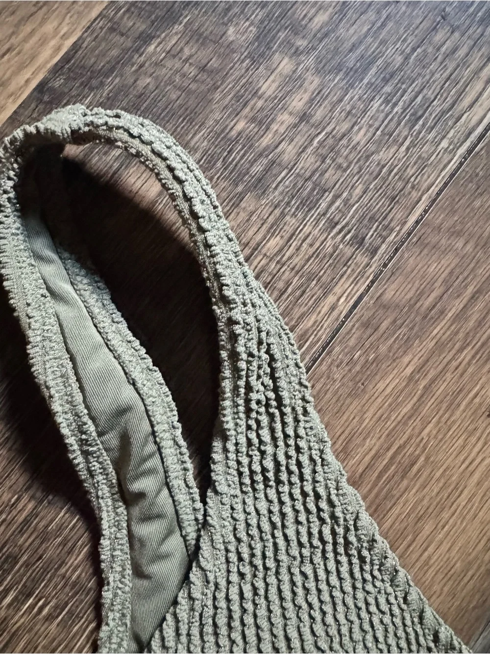 aerie Olive Metallic Textured Bikini Top